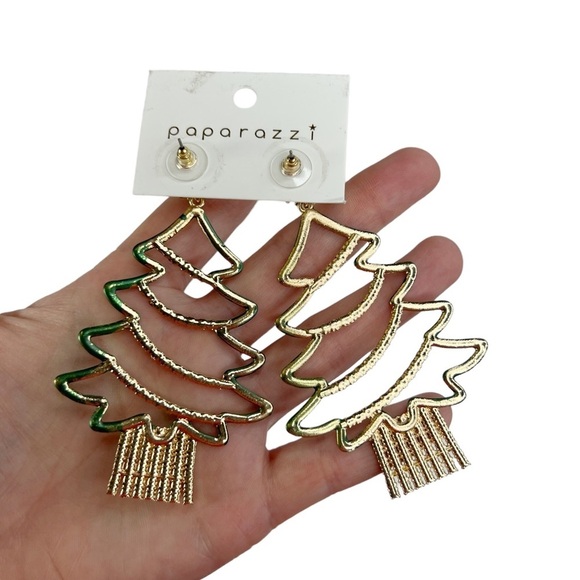 New Large Metal Rhinestone Christmas Tree Statement Earrings - Picture 5 of 6